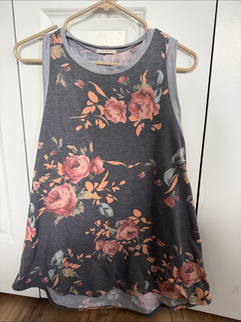 12 Pm By Mon Ami Charcoal Tank Top with Pink Floral Print